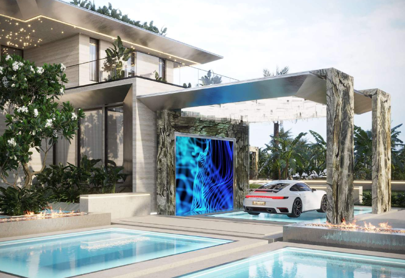 Brickell Drive waterfront development — pool and entry court rendering