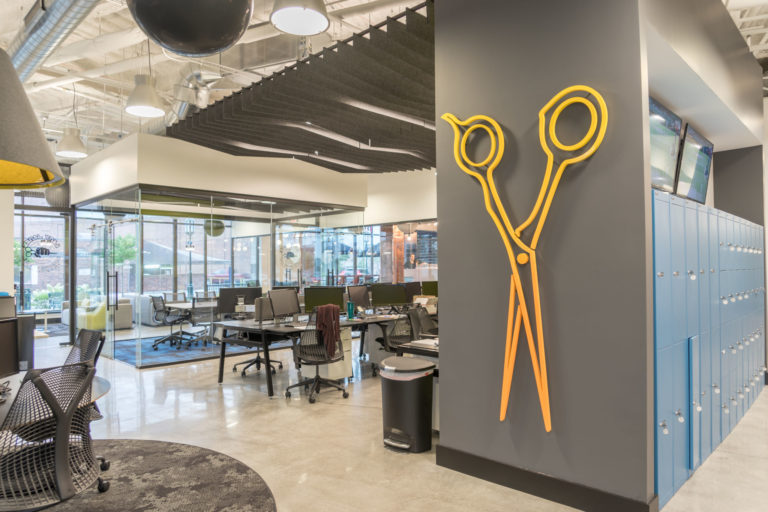 Lady Jane's illuminated scissors brand sign