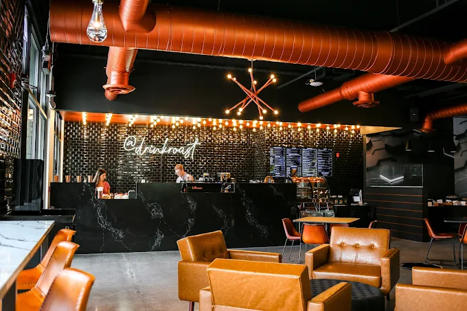 Royal Oak Roast interior counter with copper piping